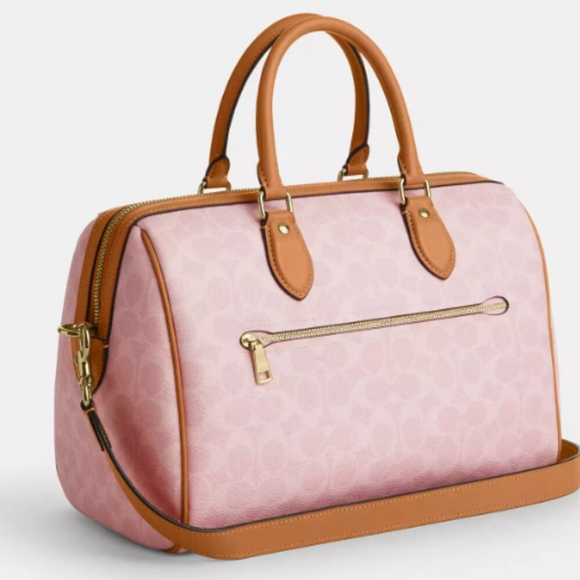 NEW Coach Large Rowan Satchel Bag In Pink Signature Canvas With Charms NWT - Picture 2 of 10